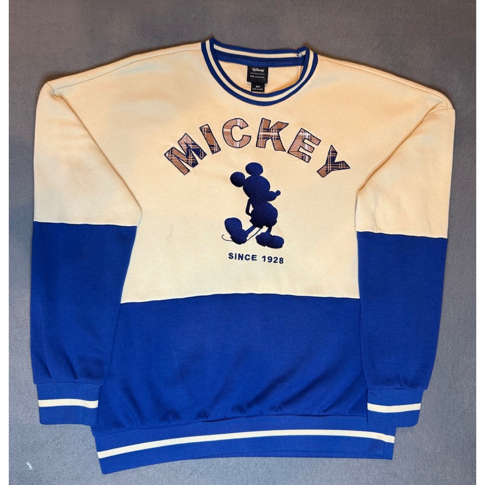 Disney Our Universe Mickey Mouse Sweatshirt Unisex Vintage Blue Cream Colorblock - Picture 11 of 12